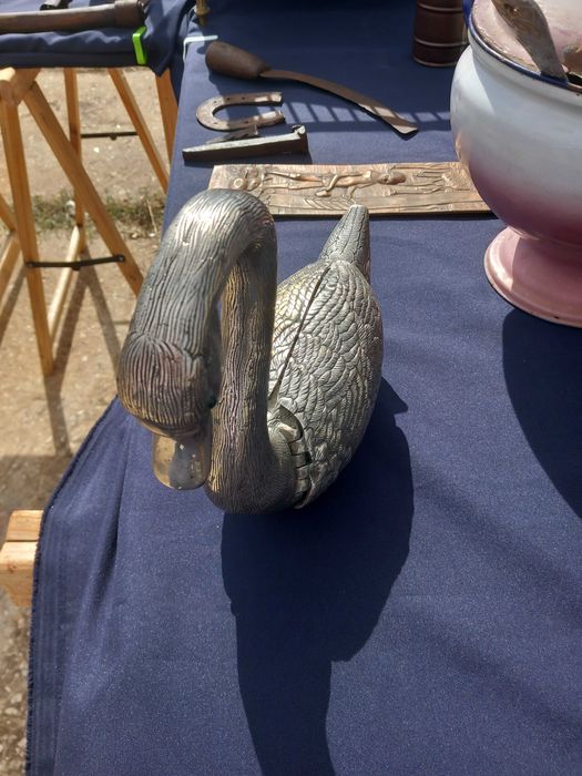 Antique, Fecit Portugal heavy pewter figural swan vessel