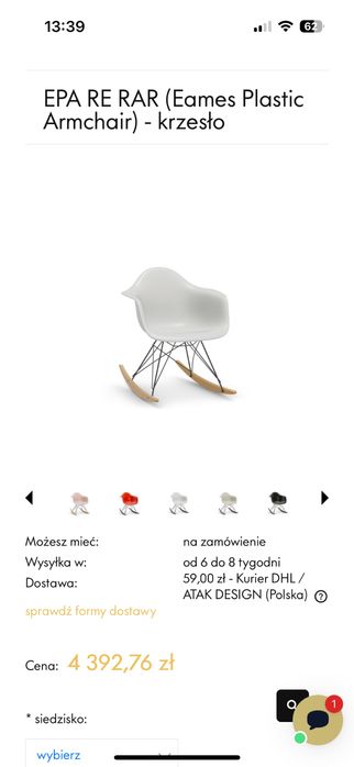 Vitra EPA RE RAR eames plastic chair krzesło płozach