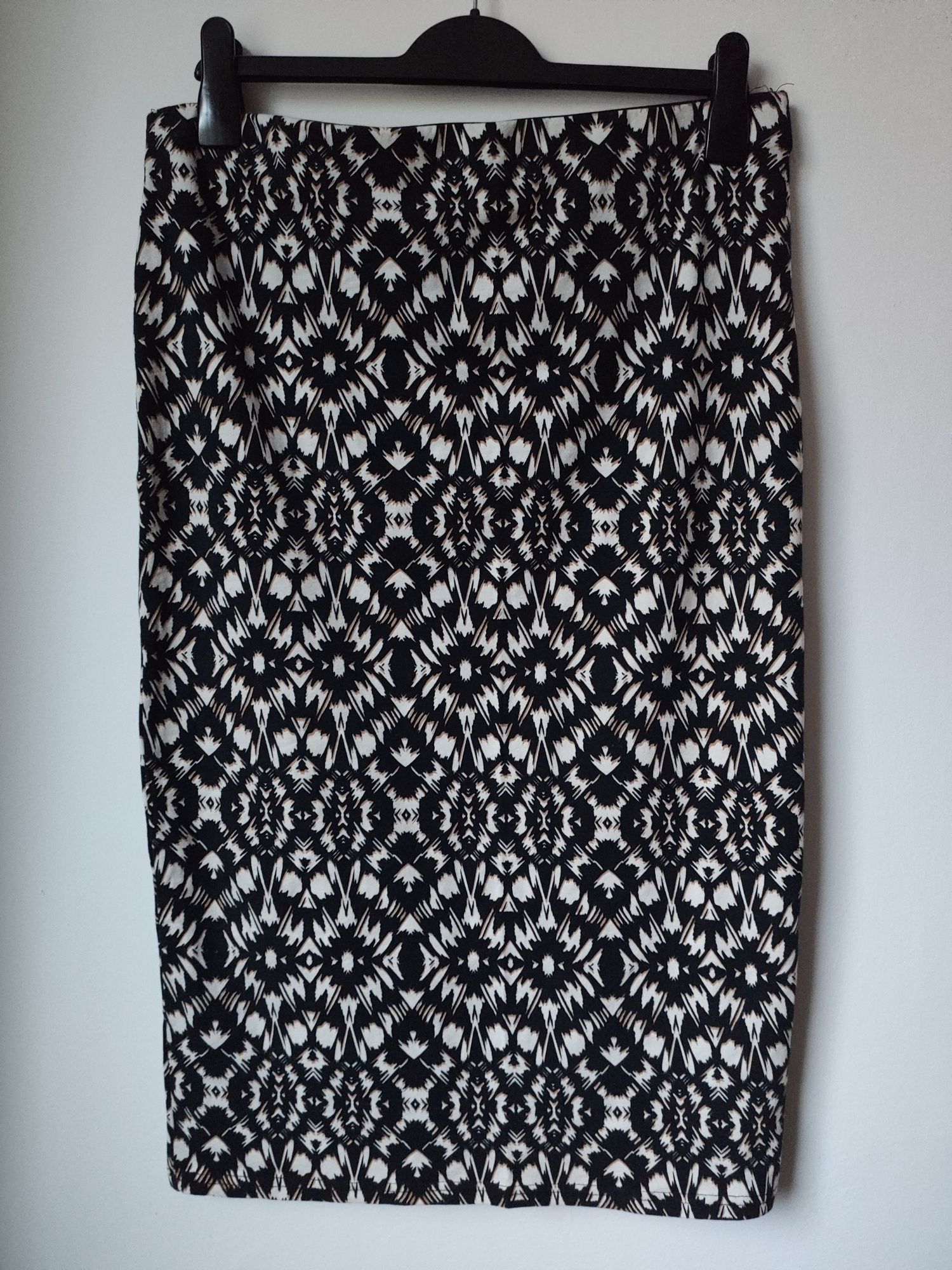 Spódnica czarna w białe wzory midi new look XXL 44 bawełniana
