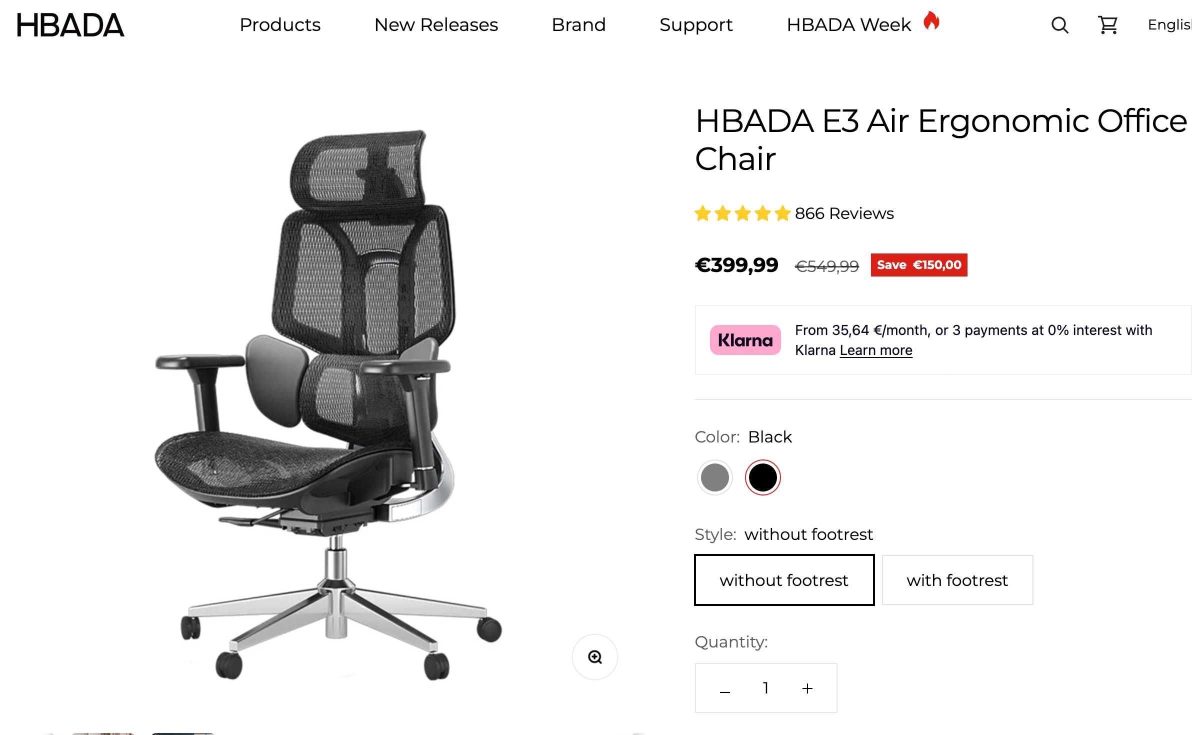 Cadeira de escritório Ergonómica HBADA E3 Air
