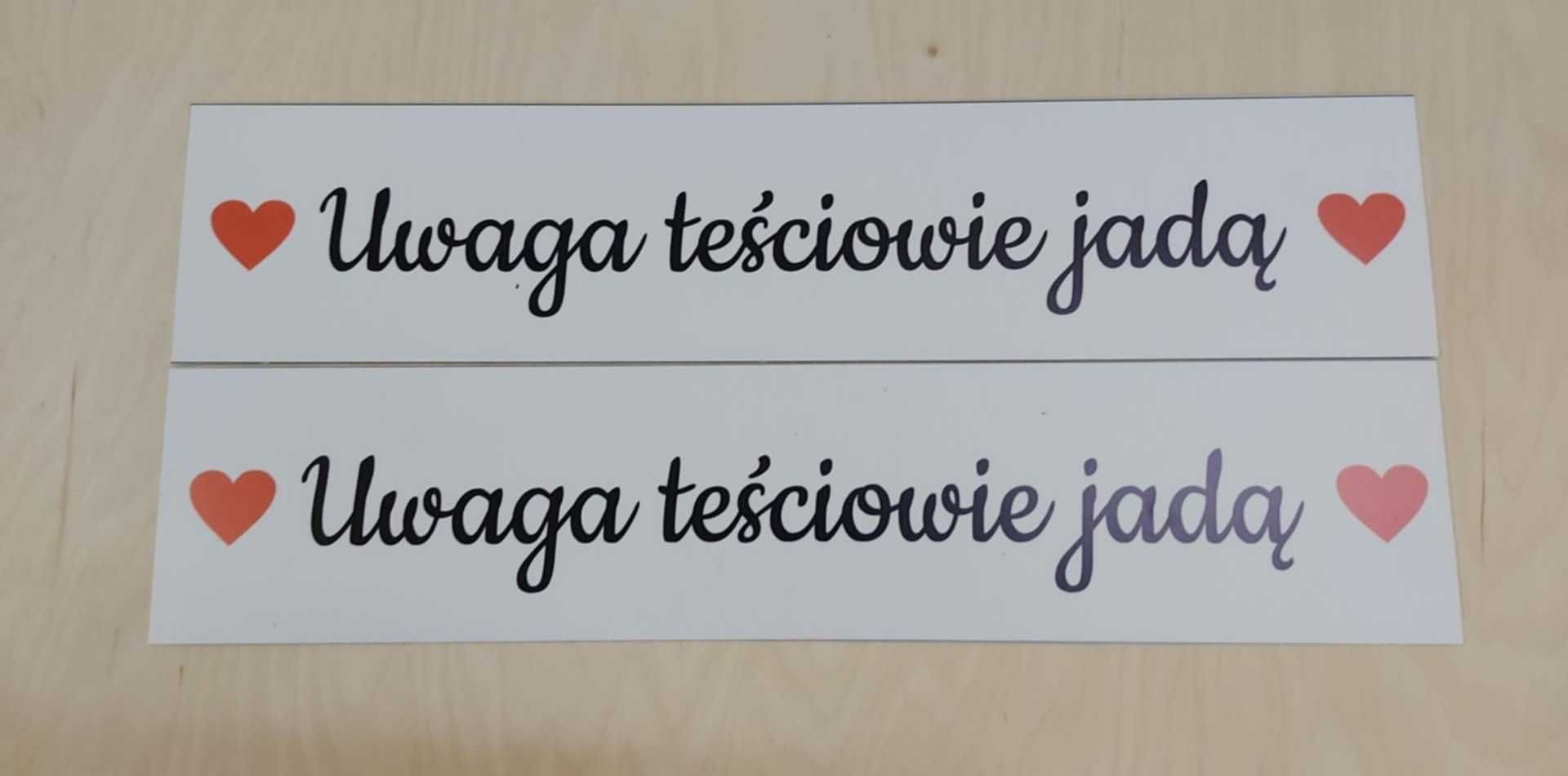 Tablice do auta Uwaga teściowie jadą ślub  PCV 2 wodoodporne 2 szt