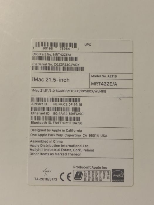 Apple iMac 21,5’’ Retina 4K