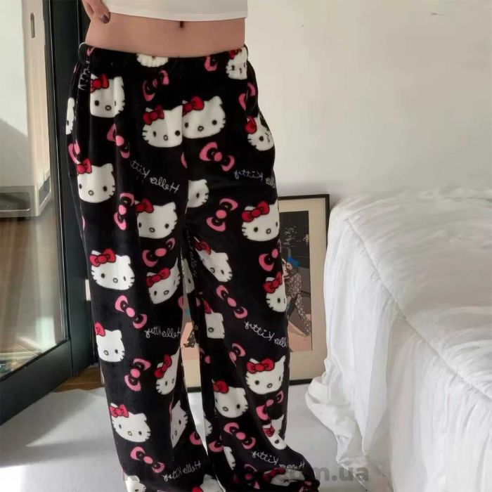 Штани hello kitty хелоу кітті/плюшеві/піжамні штани чорного кольору