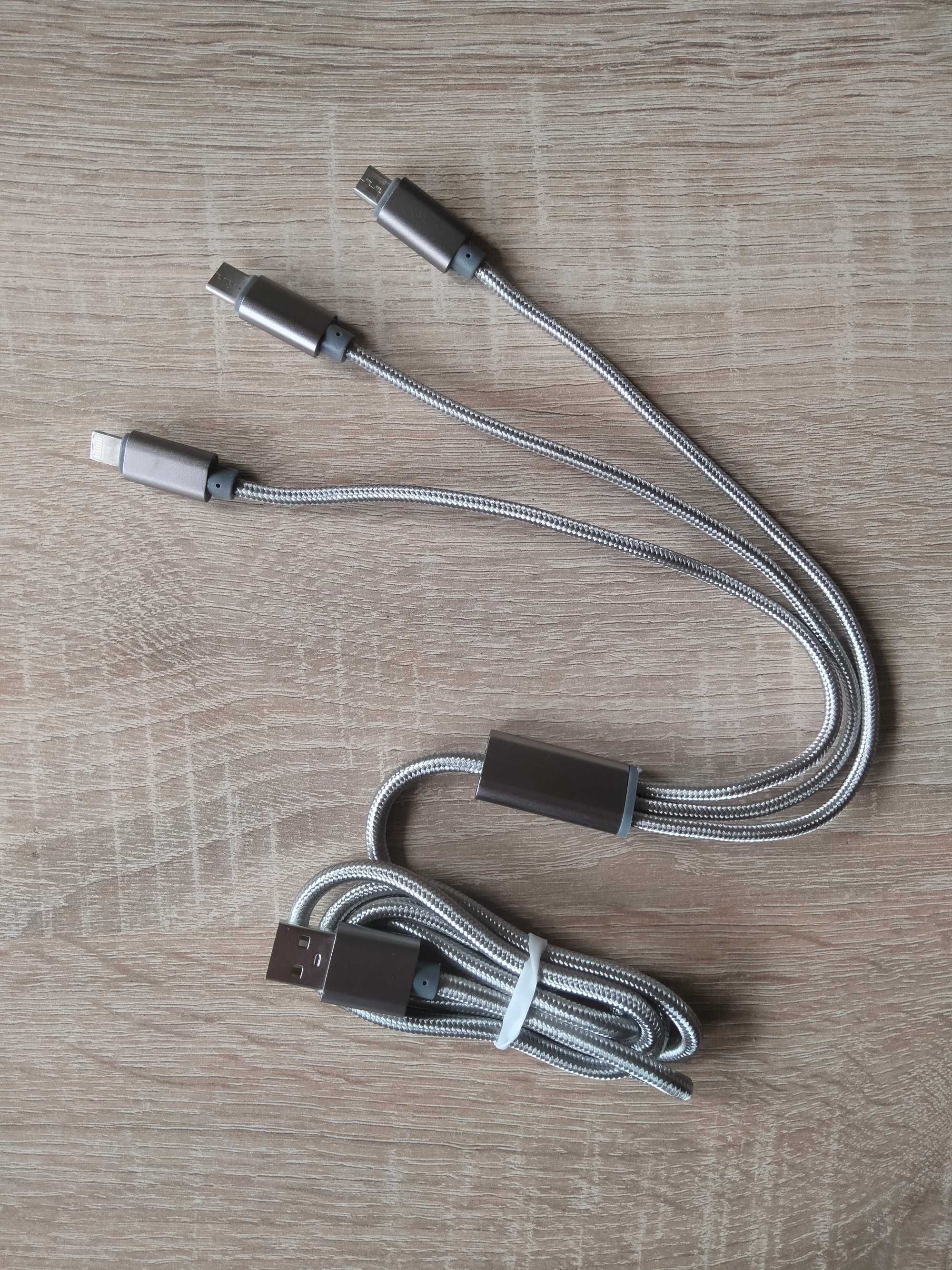 kabel do ładowarki 3w1 microUSB USB-C lightning