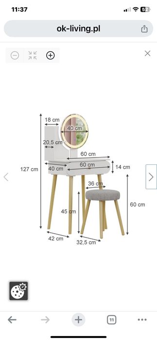 Toaletka z lustrem  pojedyńcza szt 2 cena dotyczy 1 szt