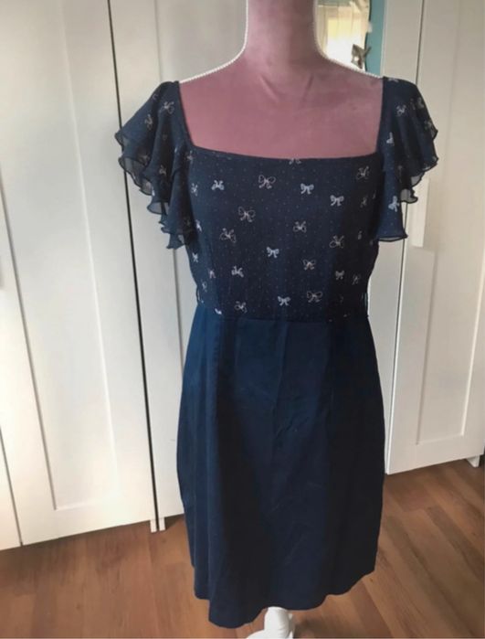 Klasyczna sukienka granatowa orsay XL ołówkowa