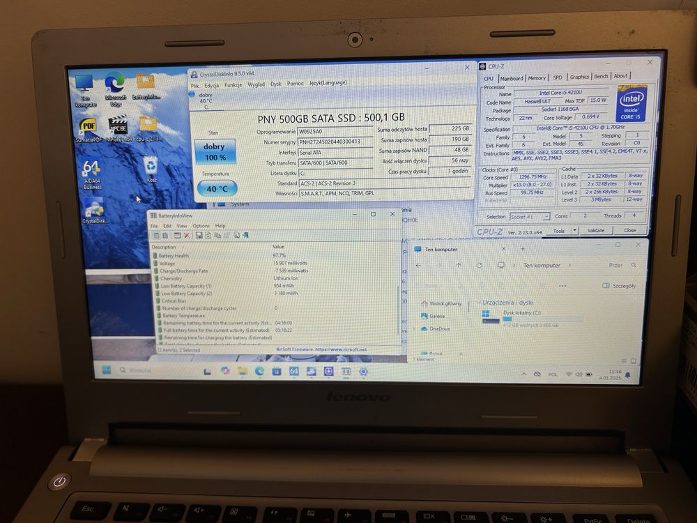 Tani Laptop Lenovo M30 14” cali- i5/8GB/Nowy SSD 512GB/bat.85%/Win11