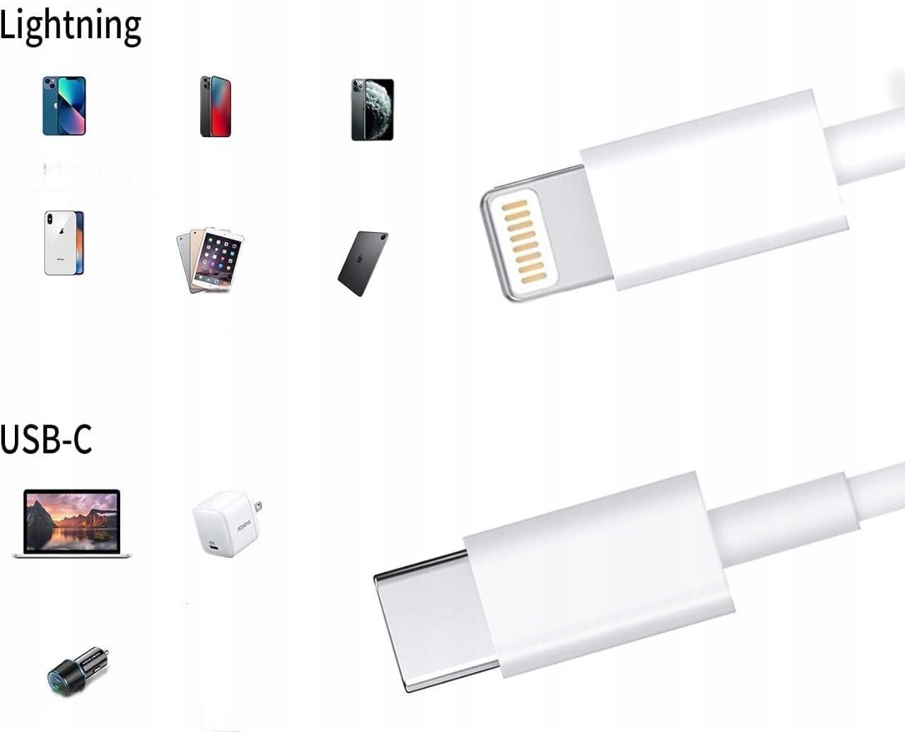Kabel USB-C - Lightning PD 20W 3A przewód do ładowania i danych 100 cm