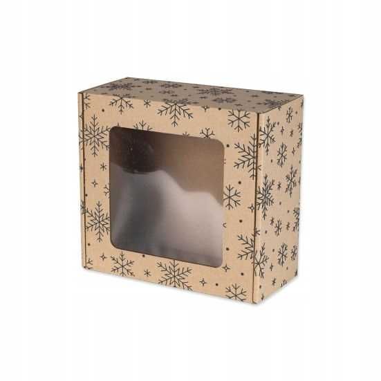 Pudełko z okienkiem 200x200x100 mm czarne śnieżynki