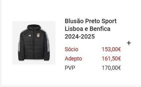 Blusão Preto Sport Lisboa e Benfica 24/25 XXXL