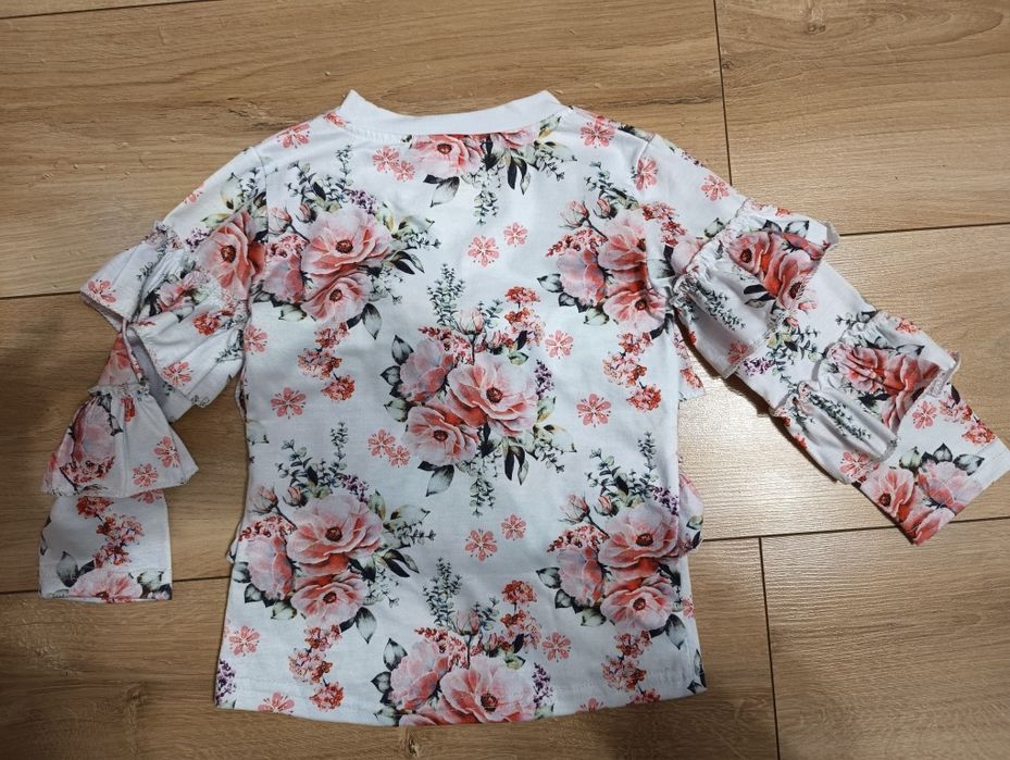 Komplet bluza + spodnie kwiaty falbanki koronka