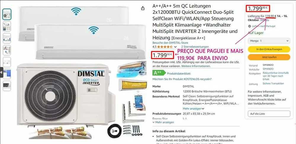 Ar condicionado novo comprado na Alemanha de alta qualidade A++