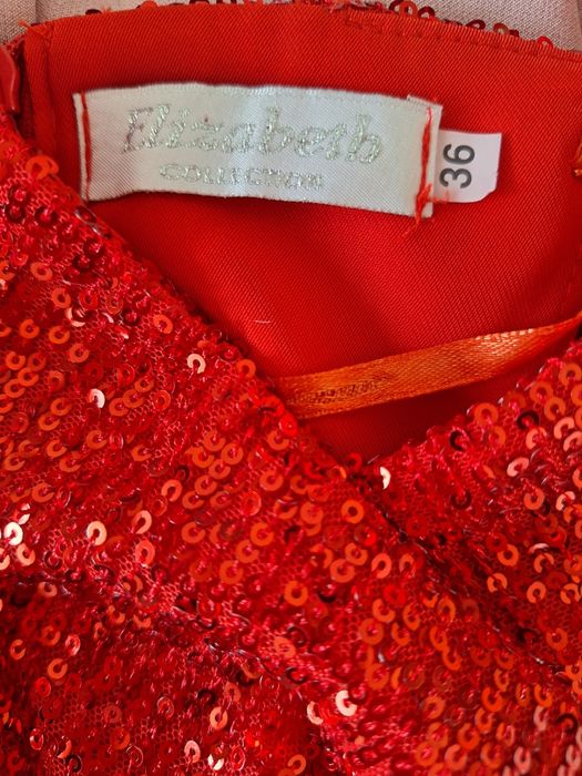Długa, elegancka czerwona sukienka 36, cekiny ślub, wesele, maxi