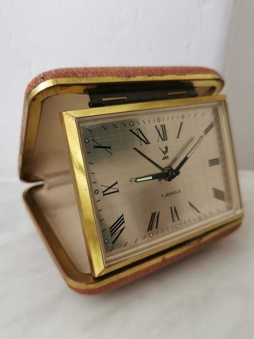 Elegancki zegarek podróżny JAZ – mechaniczny 7 jewels vintage, sprawny