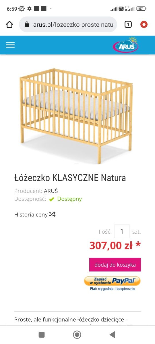 Klasyczne łóżeczko z materacem