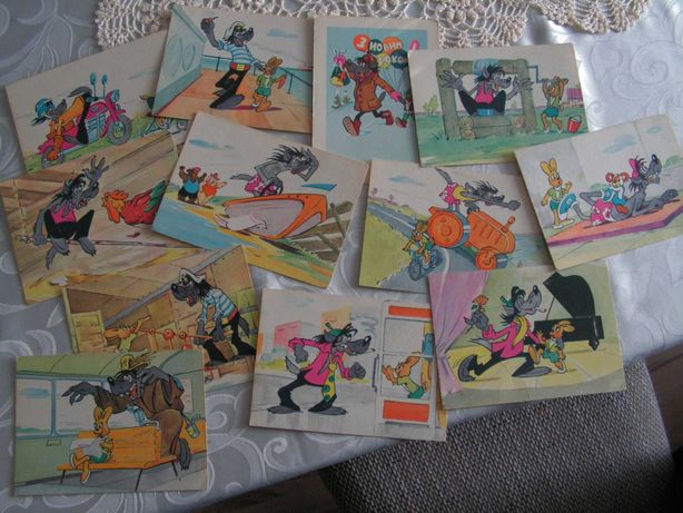 Wilk i zając, pocztówki z 1975 r z motywami z bajek