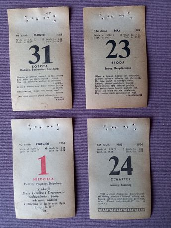 Kartki z kalendarzy 1984, 1985, 1987, 1989