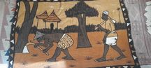 Tapecaria africana Bogolan com cena rústica