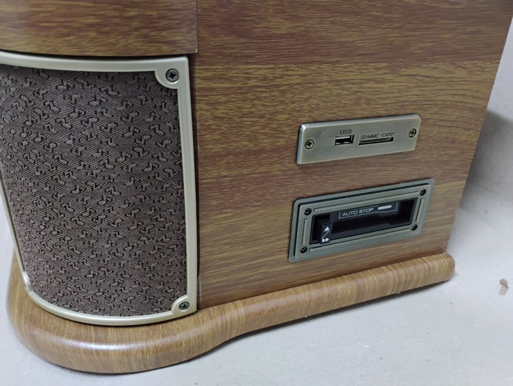 Drewniany gramofon CD USB SD radio