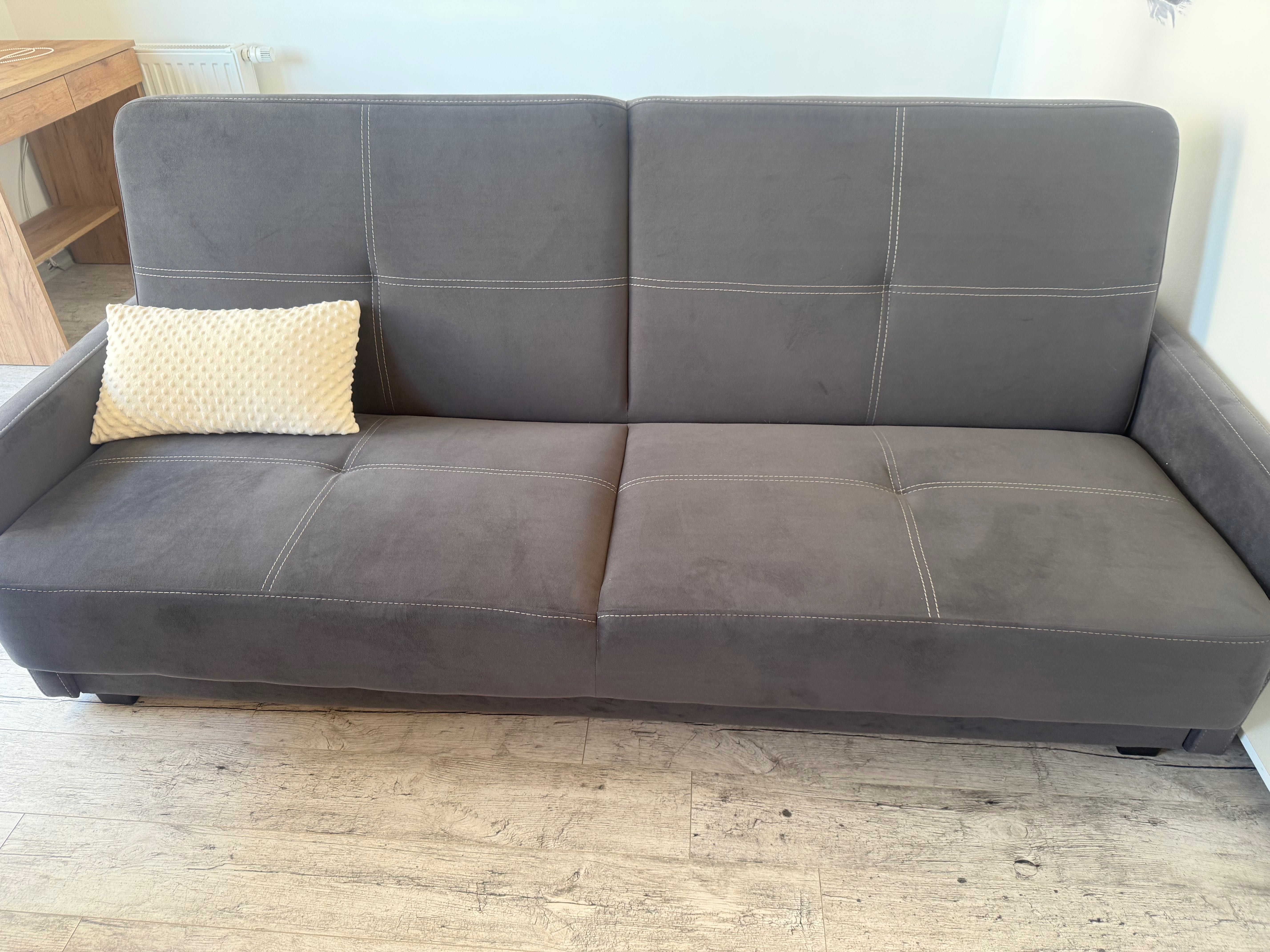 Wersalka sofa z pojemnikiem na pościel pojemna szara welur