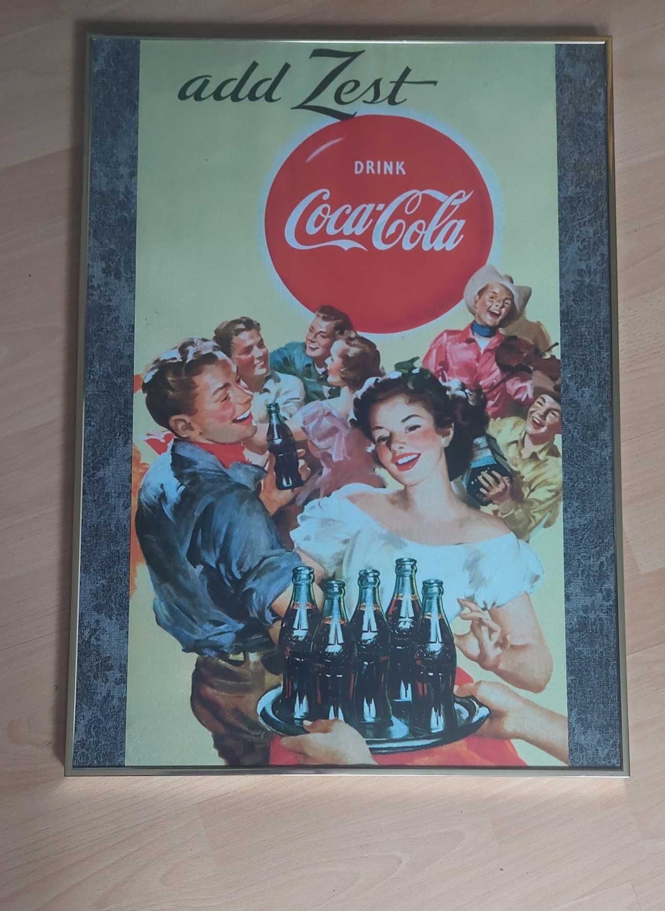 Reprint plakatu reklamowego Coca Coli z lat 50-tych; w ramce; UNIKAT!