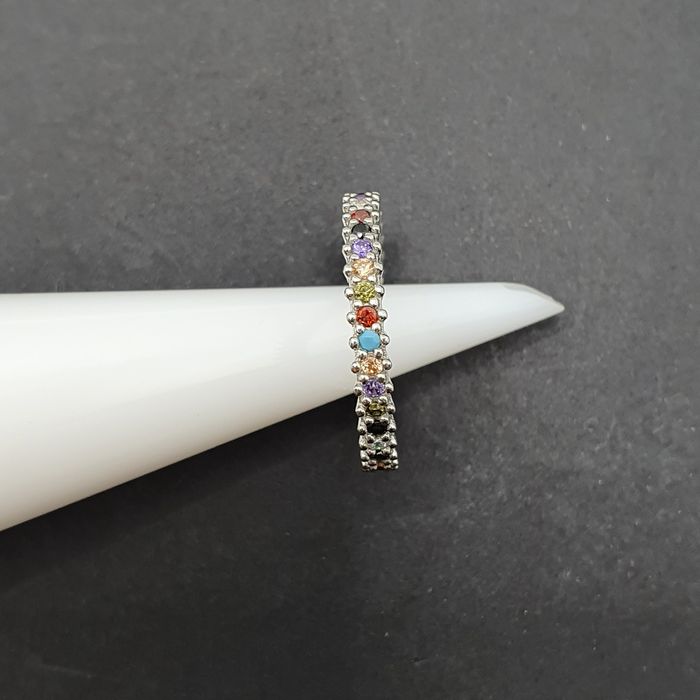 Obrączka srebrna 925 z kolorowymi cyrkoniami 1-rzędowa r.11