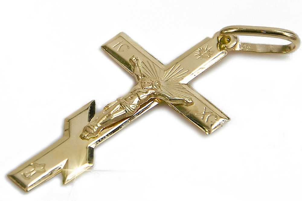 Złoty krzyż Prawosławny zawieszka krzyżyk Jezus żółte złoto oc001y W
