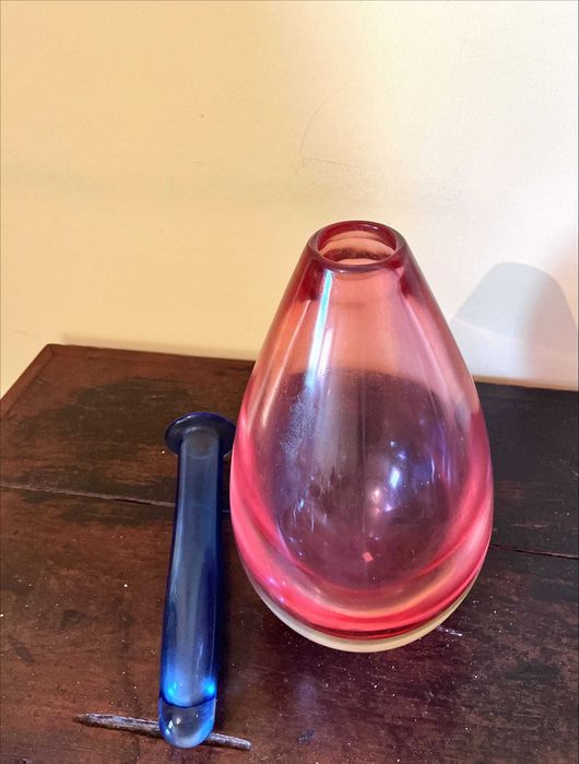 Vaso Decorativo em Vidro Artístico Rosa e Azul – 30 cm