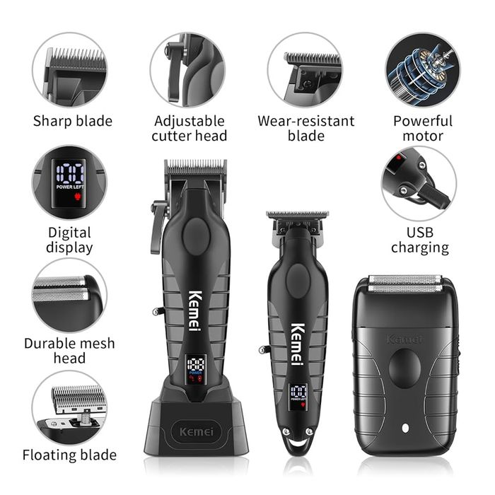 Акумуляторна машинка для стрижки, тример і бритва, набір 3в1 стрижка