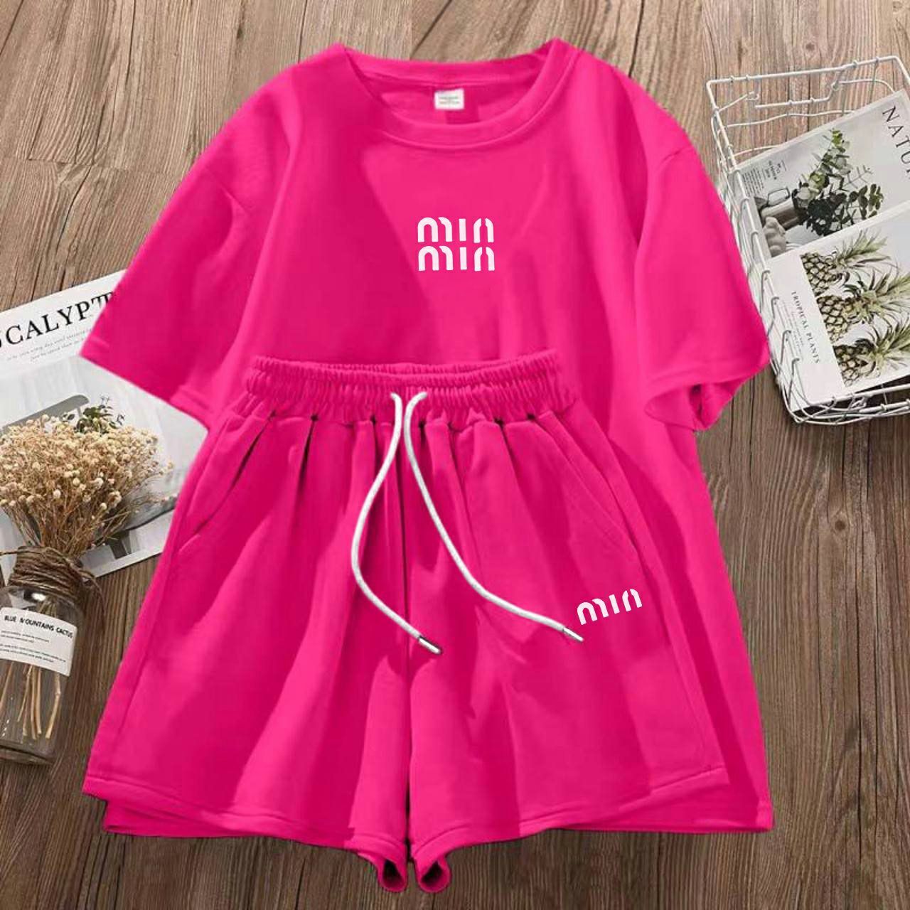 ‼️ Жіночий костюм miu miu: футболка+шорти. Р.42-44, 46-48, 50-62