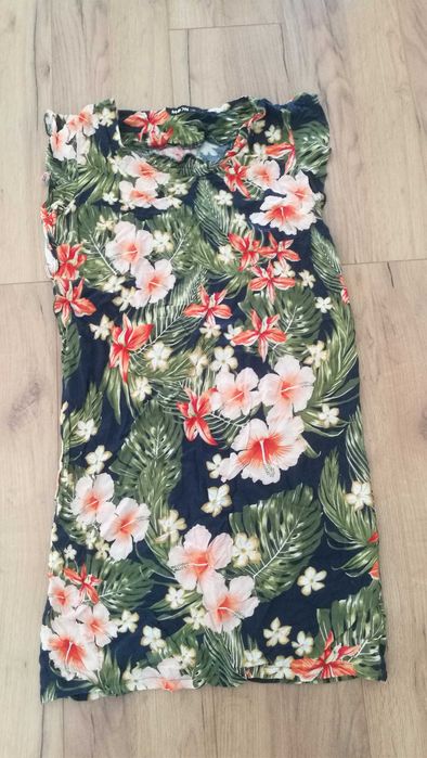 Granatowa sukienka M w kwiaty liście