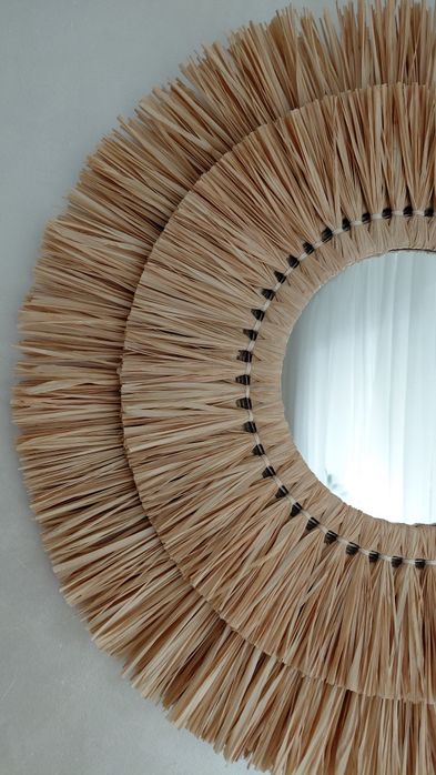 Дзеркало з бахромою. Ручна робота. Солом’яний декор. Бохо стиль.