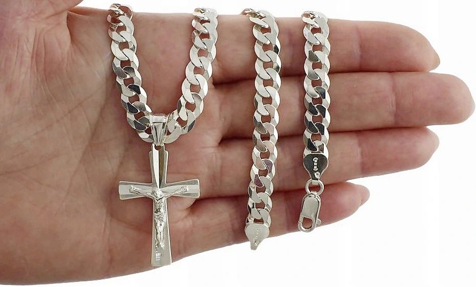 Łańcuszek Srebrny Pancerka 7,50 mm Krzyżykiem pr 925 Grawer Gratis