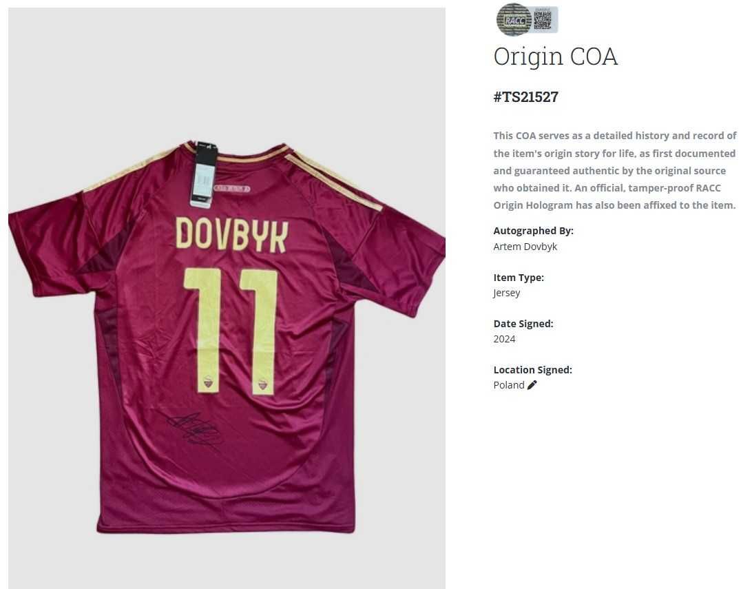 Artem Dovbyk AS Roma koszulka z autografem + certyfikat autentyczności