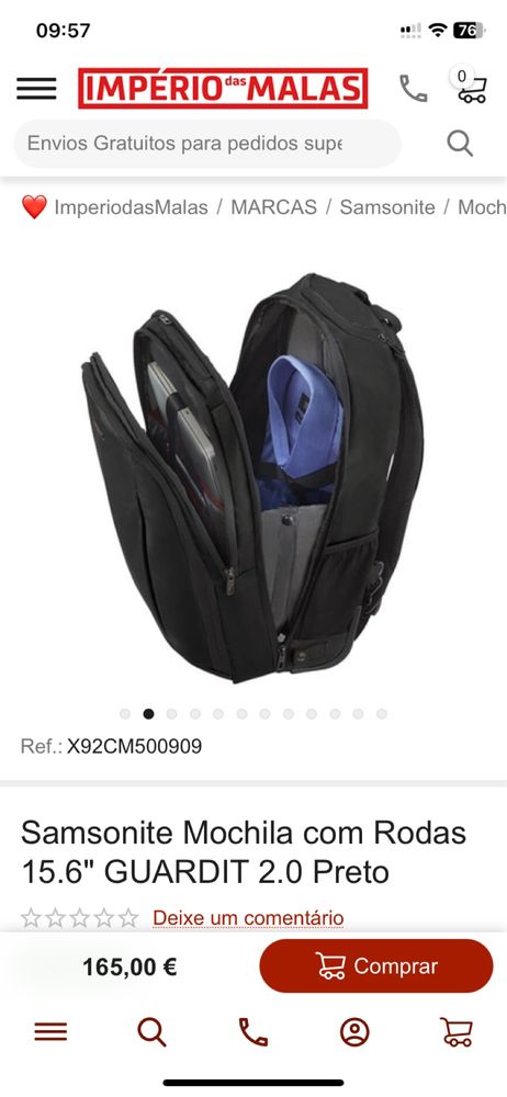 Samsonite Mochila com Rodas 15.6" GUARDIT 2.0 Preto