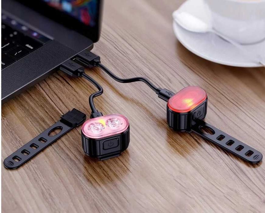 Zestaw oświetlenia rowerowego LED przód i tył, akumulatorowe