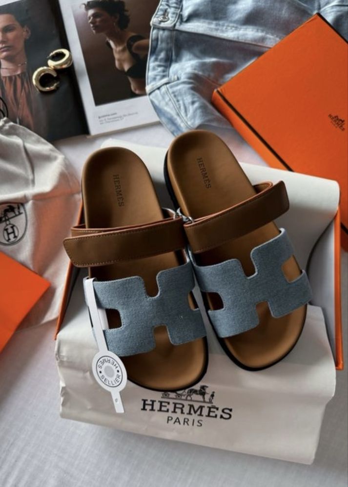 Жіночі шльопанці hermes chypre apricot sandals jeans brown premium