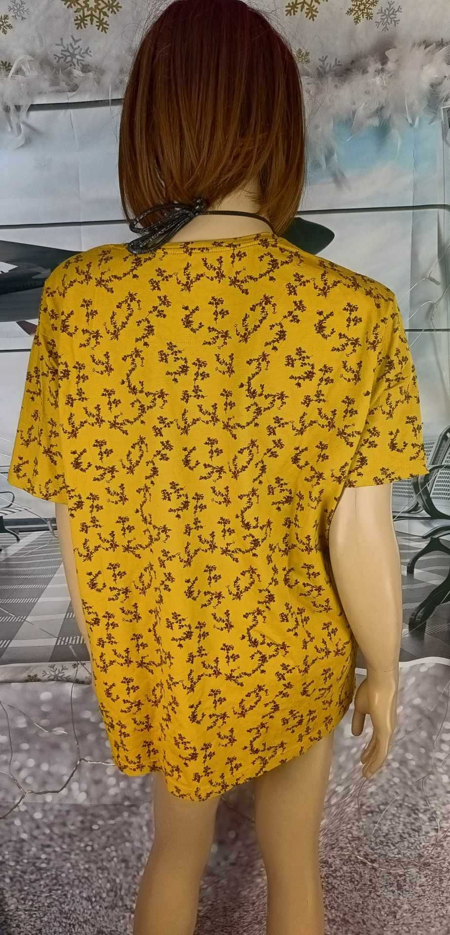 Bluzka męska/unisex bawełniana musztardowa w kwiatki, Reserved XXL