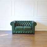 Pikowana sofa chesterfield skórzana 2-osobowa skóra naturalna
