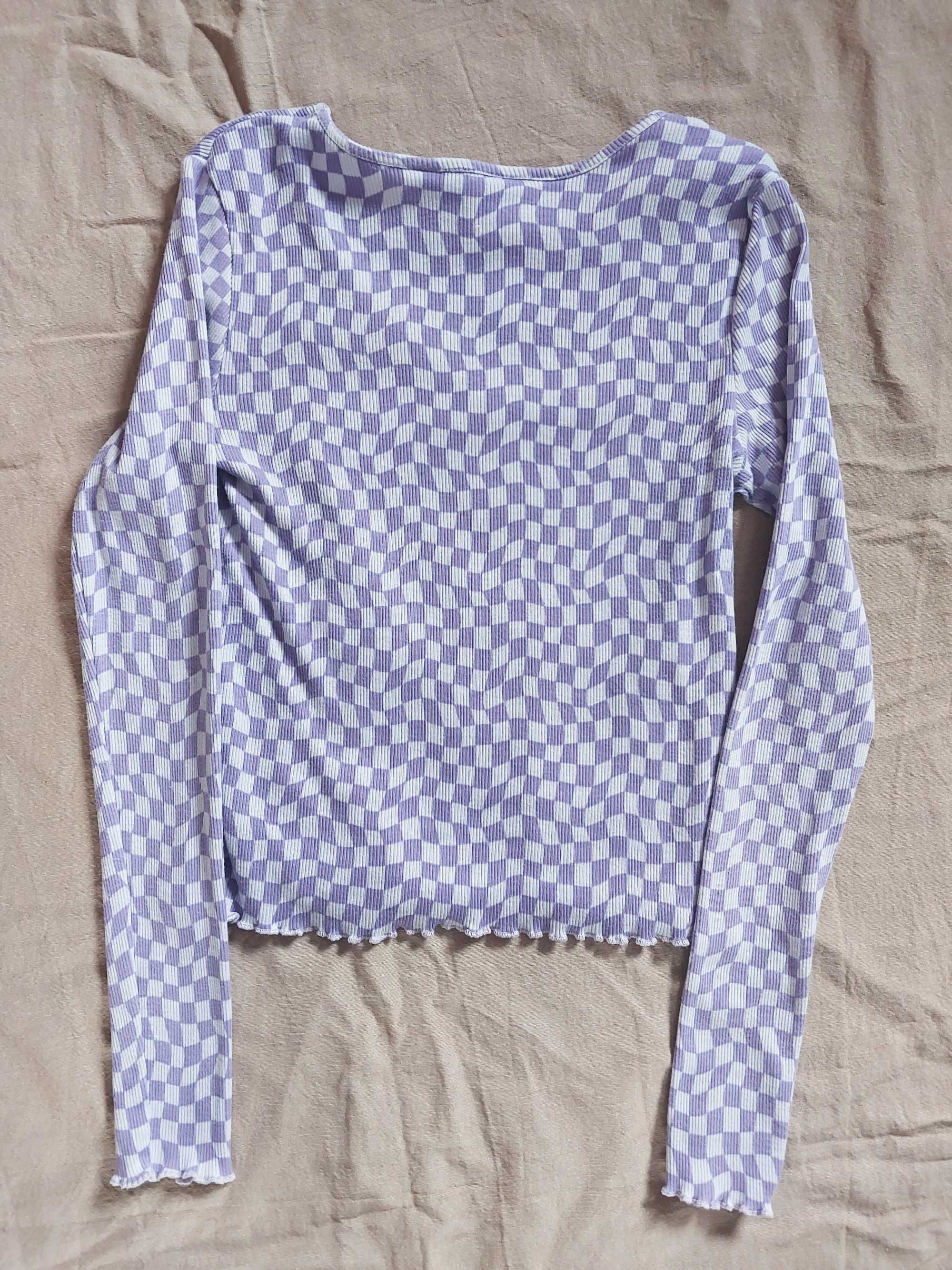 Bluzka w kratkę H&M 170cm, top w fioletową kratkę, na długi rękaw 170