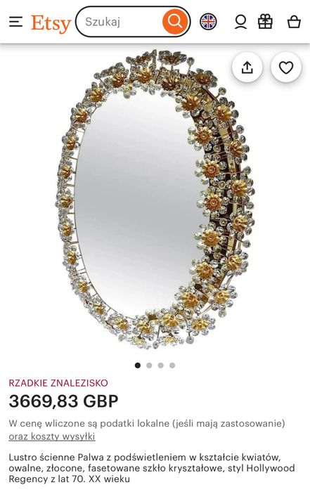 Spektukularne Lustro owalne Palwa złote z diamentami Absolutny Unikat