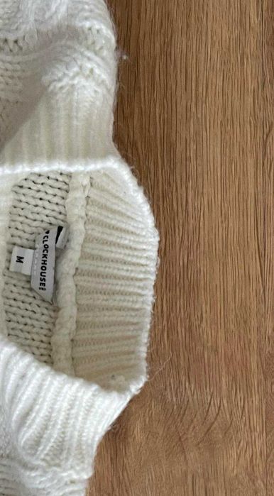 C&A oversize biały sweter warkocz 38 m l