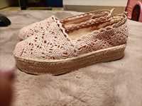 Espadryle koronkowe,pudrowy róż rozm.36