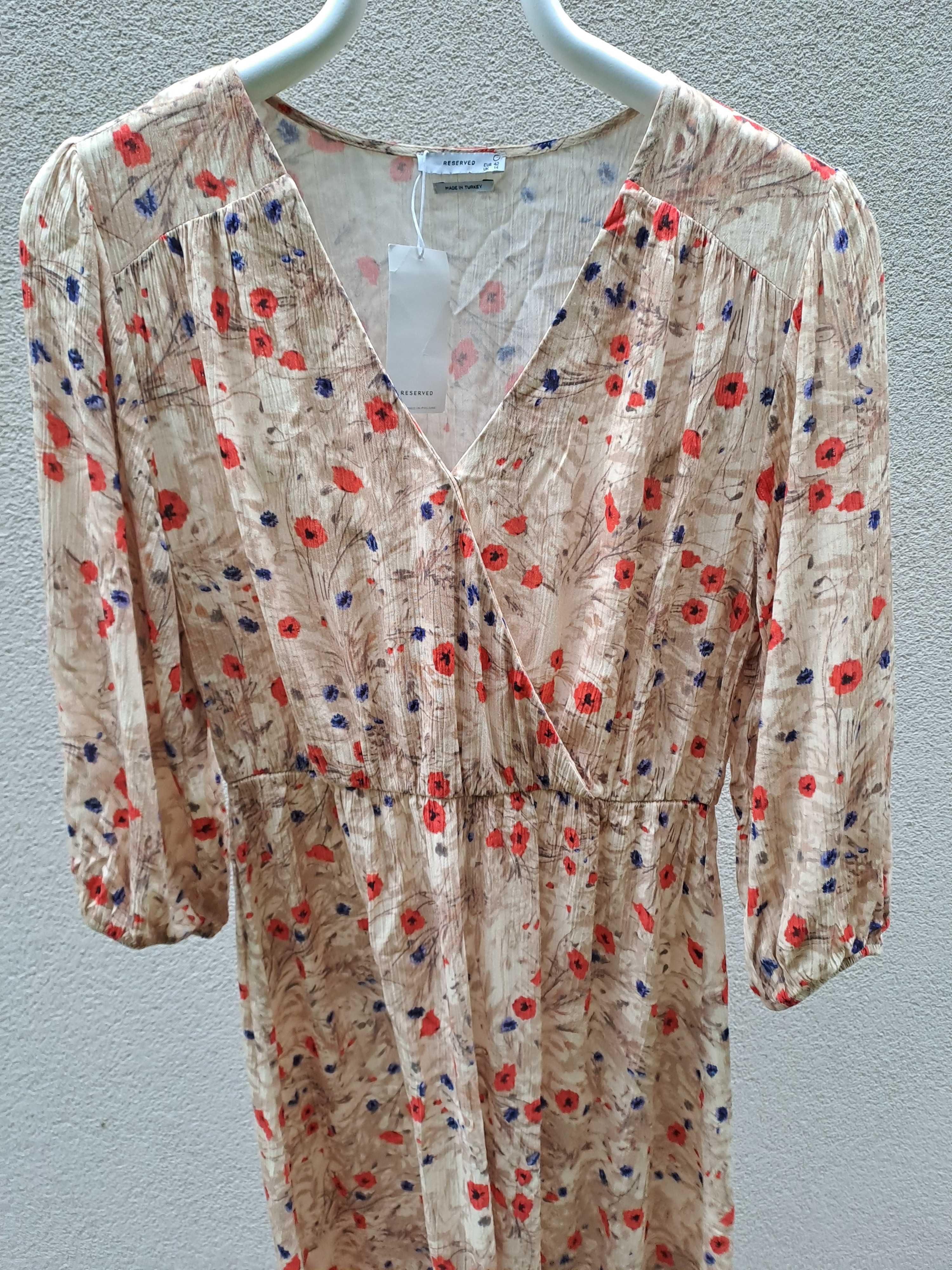 Sukienka Reserved nowa maxi midi beżowa kwiaty 42 XL wiskoza