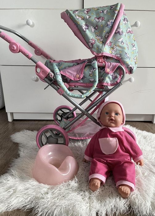 Коляска детская для пупсов люлька + мягкий пупс