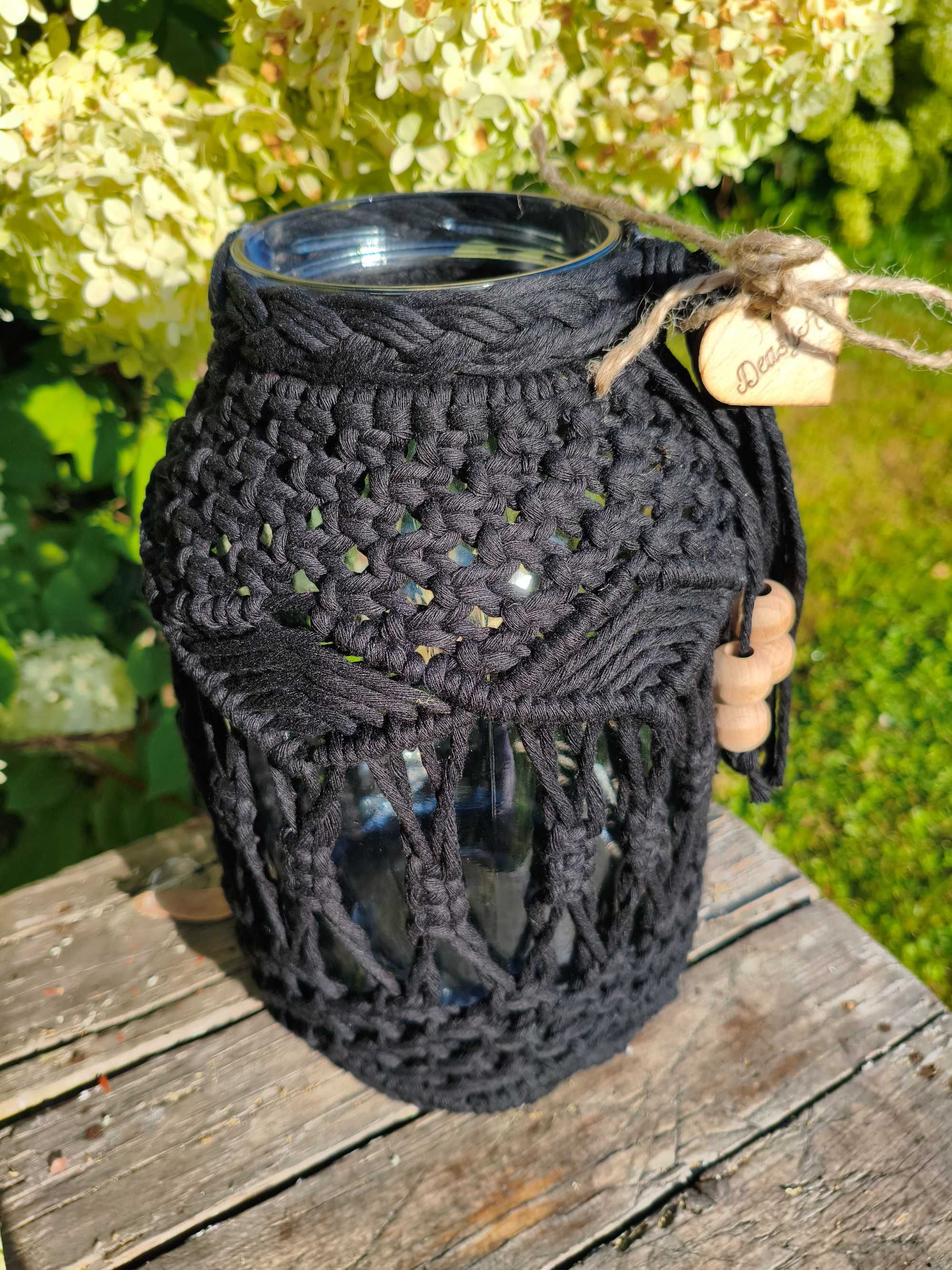 Duży makramowy lampion w stylu Boho - czarny