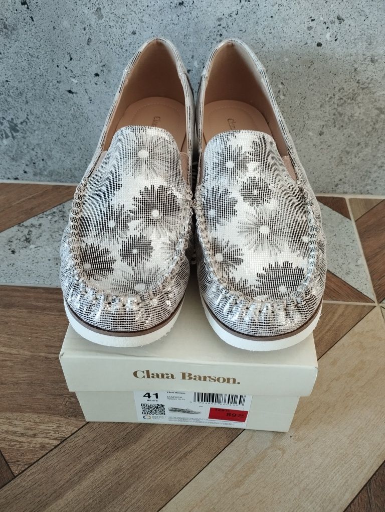 Baleriny srebrne w kwiaty Clara Barson 41