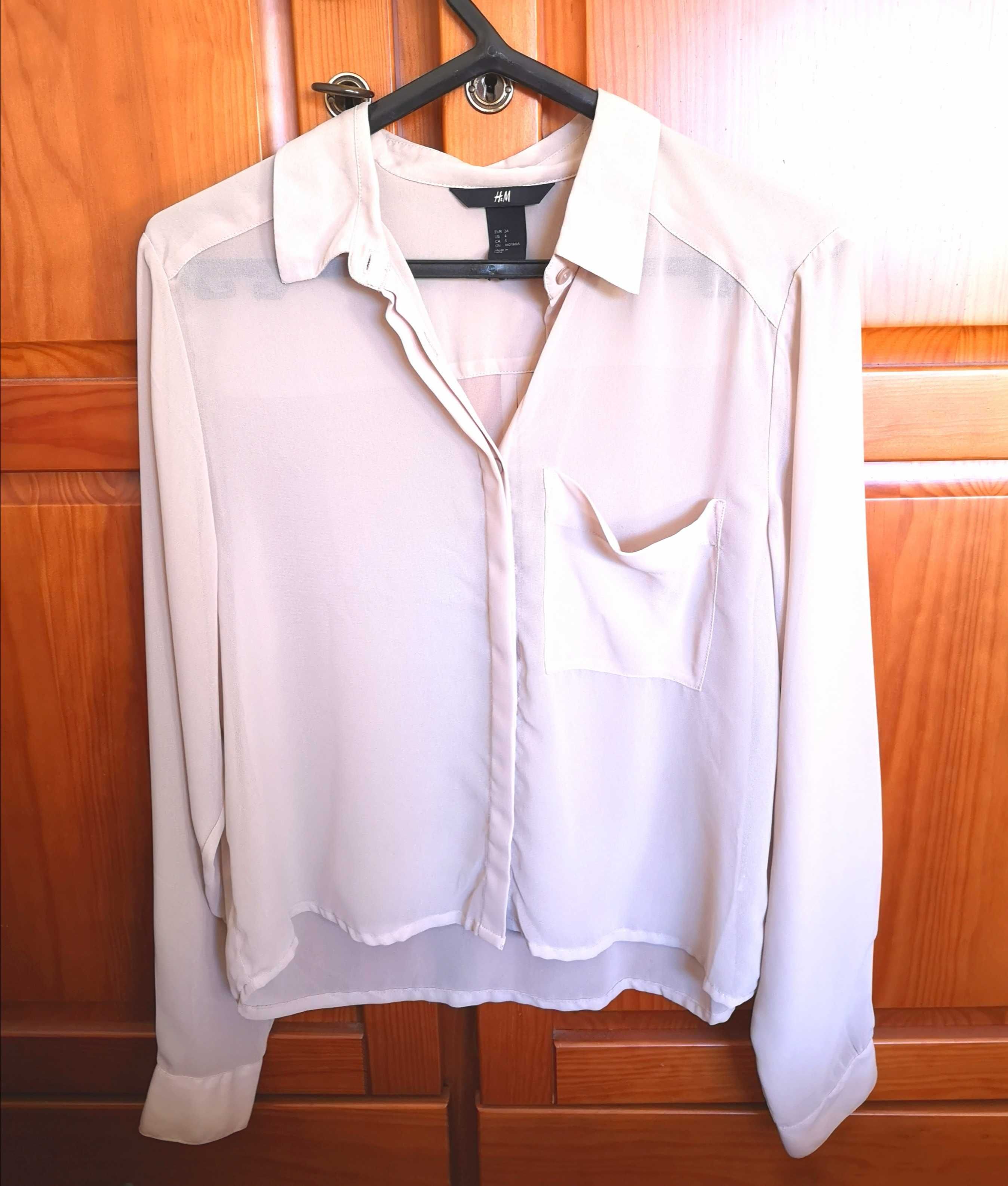 Camisa bege/acastanhada com transparência H&M, tamanho 34
