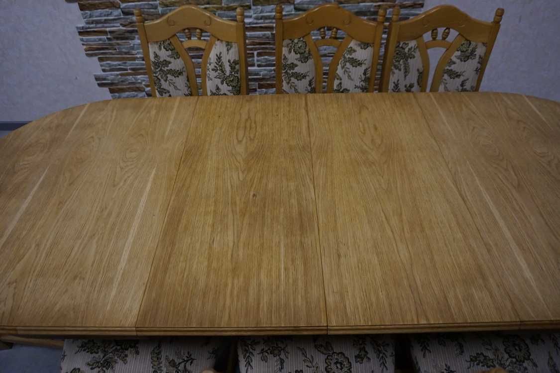 Stół Dębowy Rozkładany szer. 220 cm (2 wstawki) 8 krzeseł -10% (l-162)