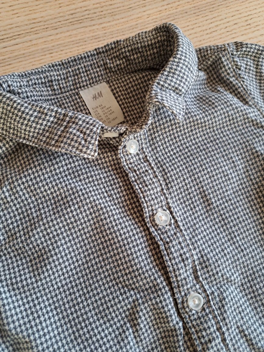 Koszula h&m 86 80 92 pepitka wzór długi rękaw szara elegancka wizytowa